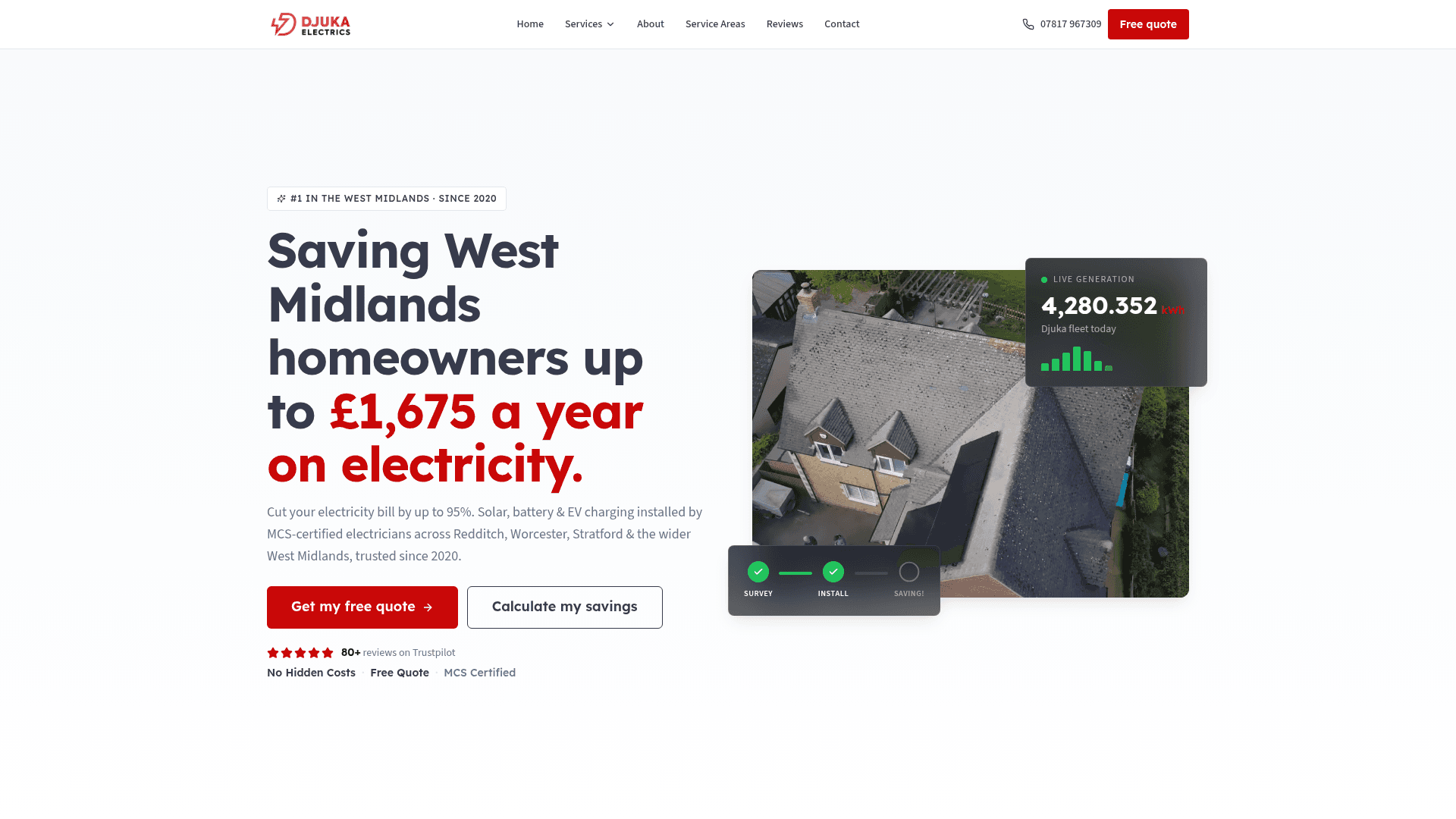 Djuka Electrics website hero, designed and built by Kelso Creative