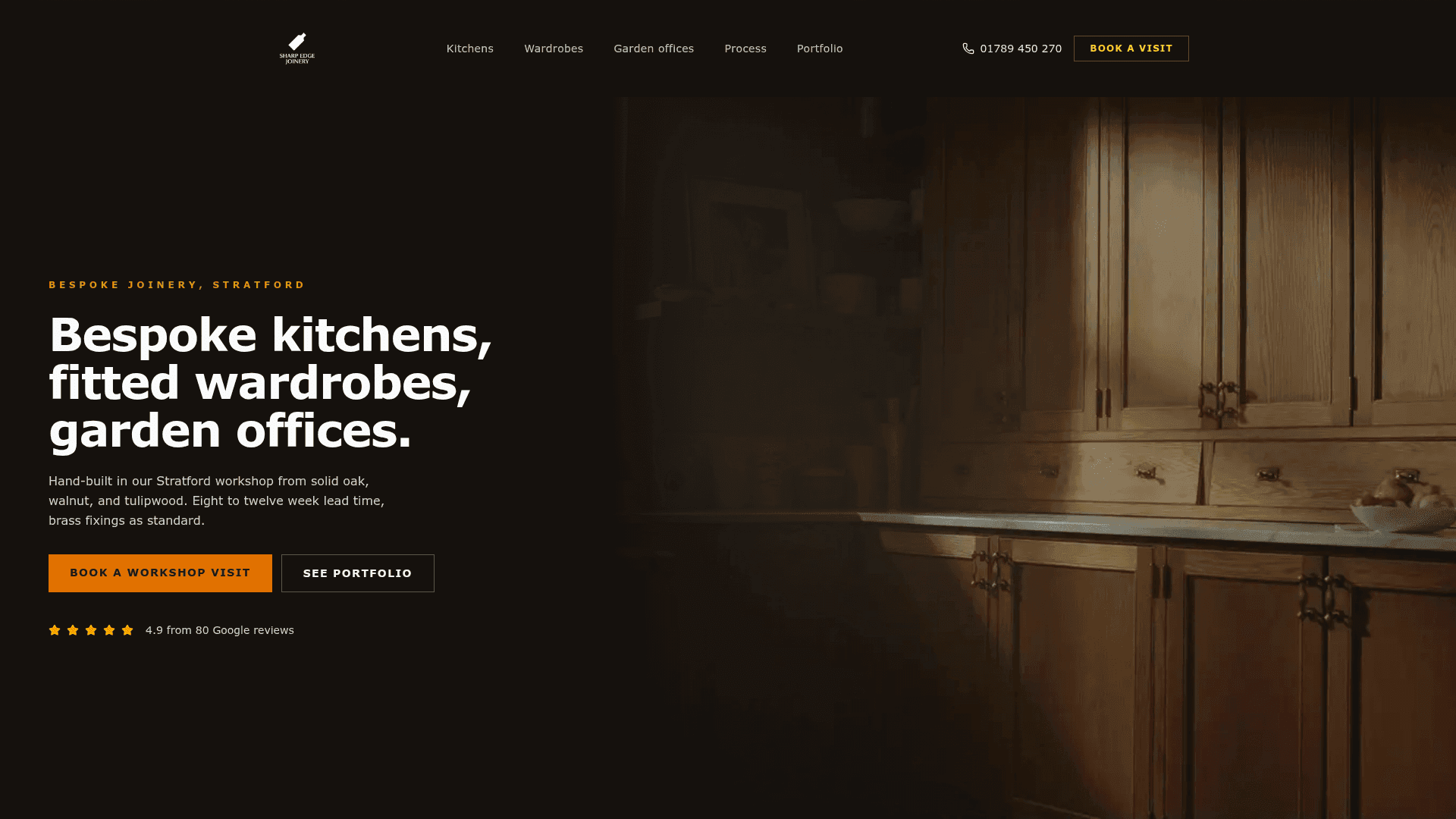Sharp Edge Joinery website hero, designed and built by Kelso Creative