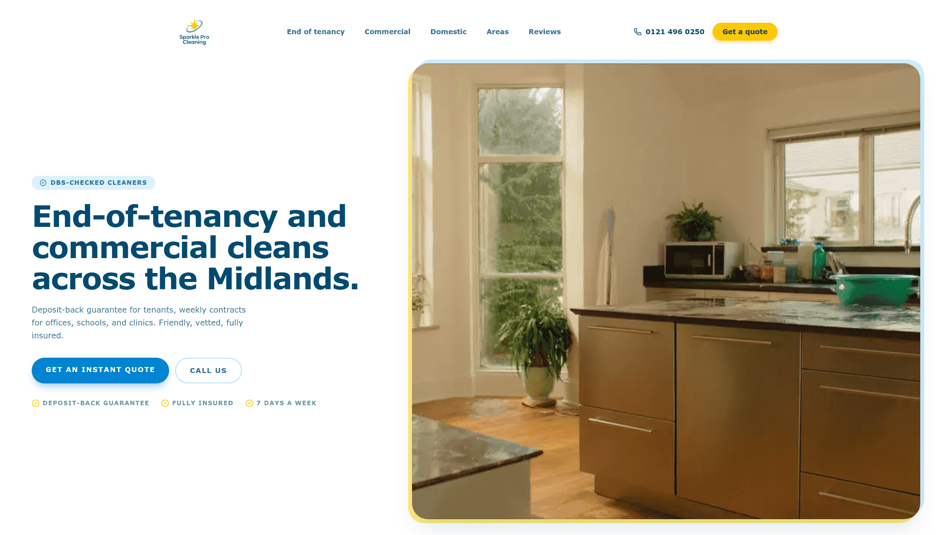 Sparkle Pro Cleaning website hero, designed and built by Kelso Creative