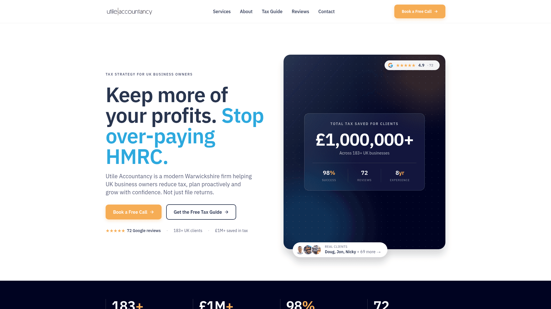 Utile Accountancy website hero, designed and built by Kelso Creative