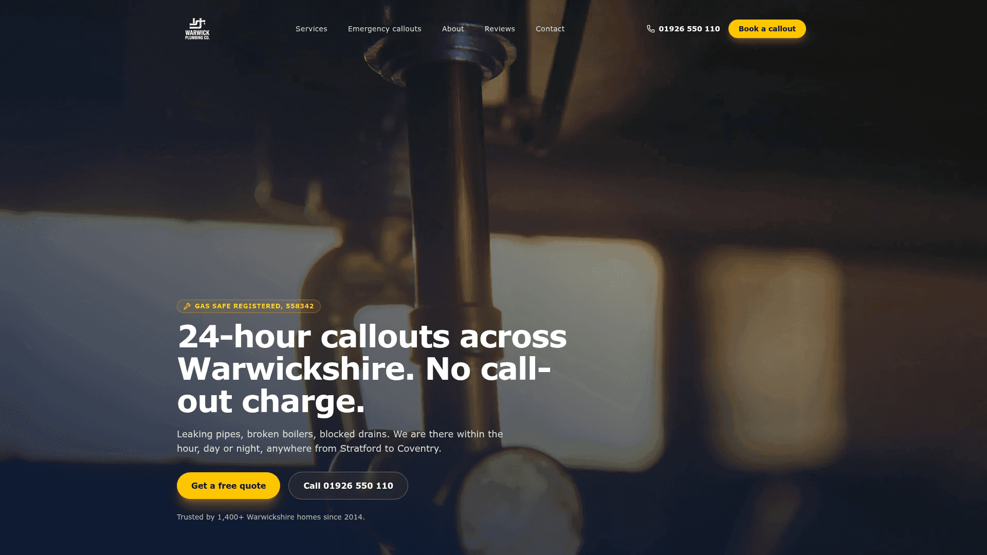 Warwick Plumbing Co. website hero, designed and built by Kelso Creative